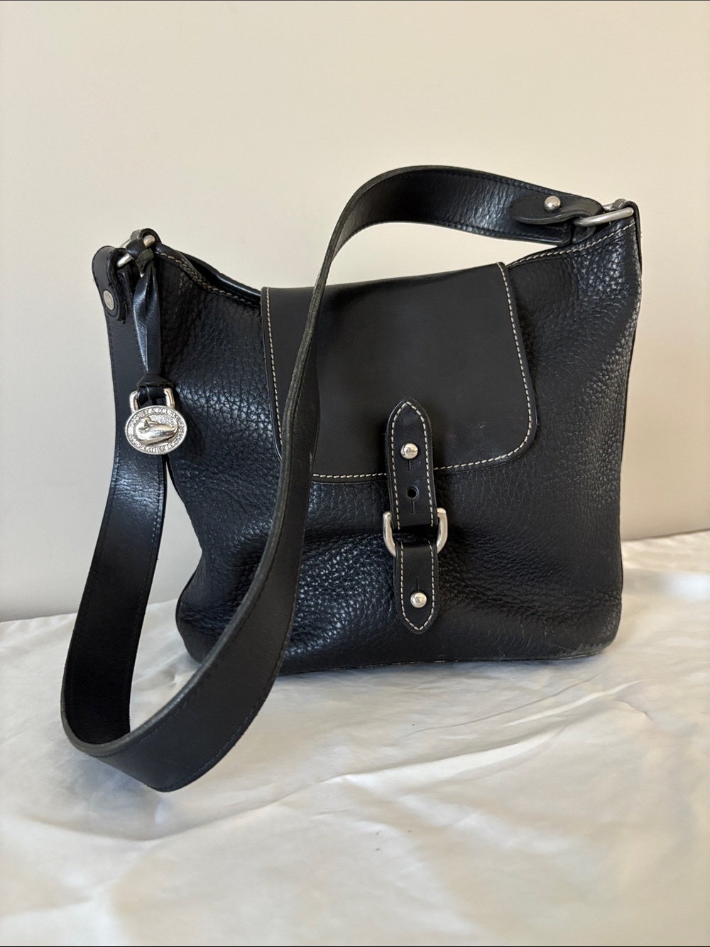 Dooney & Bourke Black Leather Crossbody Shoulder Bag - Classic Buckle Detail